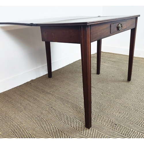 516 - TEA TABLE, George III mahogany, with a frieze drawer, 92cm W x 45cm D x 74cm H.