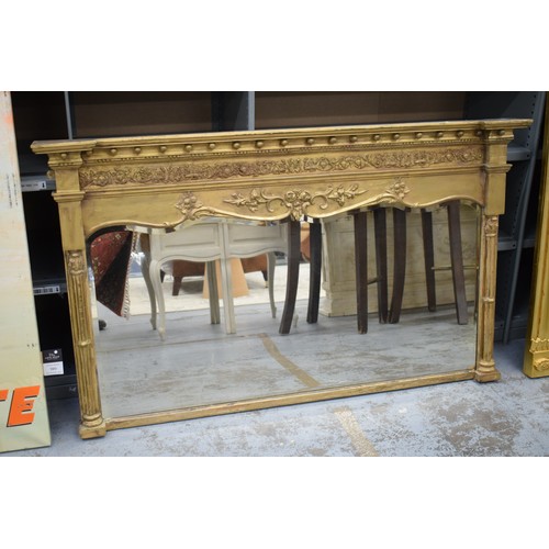 283 - OVERMANTEL, mid 19th century giltwood and gesso moulded with ball cornice, decorated frieze and side... 