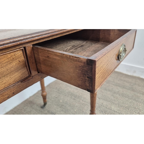 145 - WRITING TABLE, George IV mahogany and ebonised with three quarter gallery top over three frieze draw... 