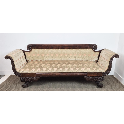 146 - SOFA, American Federal mahogany, with a carved showframe and patterned velvet upholstery, 66cm D x 8... 