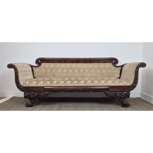 146 - SOFA, American Federal mahogany, with a carved showframe and patterned velvet upholstery, 66cm D x 8... 