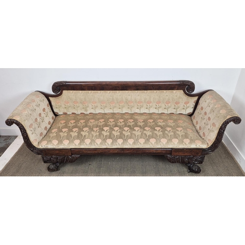 146 - SOFA, American Federal mahogany, with a carved showframe and patterned velvet upholstery, 66cm D x 8... 