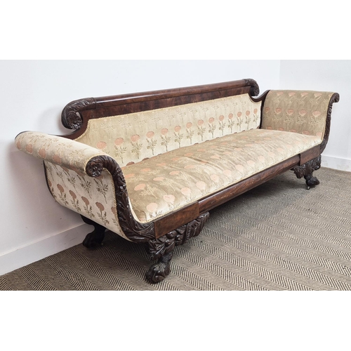 146 - SOFA, American Federal mahogany, with a carved showframe and patterned velvet upholstery, 66cm D x 8... 