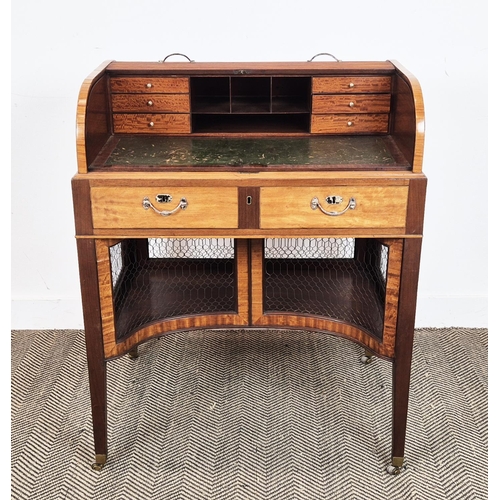 175 - ROLL TOP DESK, George III satinwood and mahogany, circa 1800, with tambour top enclosing six drawers... 