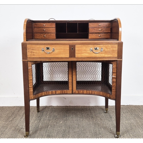 175 - ROLL TOP DESK, George III satinwood and mahogany, circa 1800, with tambour top enclosing six drawers... 