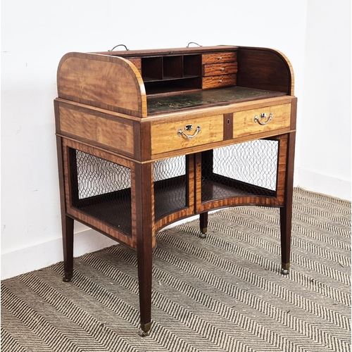 175 - ROLL TOP DESK, George III satinwood and mahogany, circa 1800, with tambour top enclosing six drawers... 