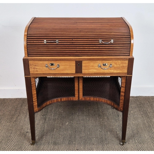 175 - ROLL TOP DESK, George III satinwood and mahogany, circa 1800, with tambour top enclosing six drawers... 