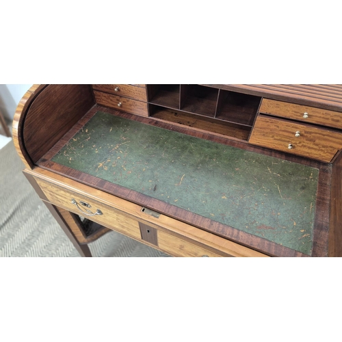 175 - ROLL TOP DESK, George III satinwood and mahogany, circa 1800, with tambour top enclosing six drawers... 