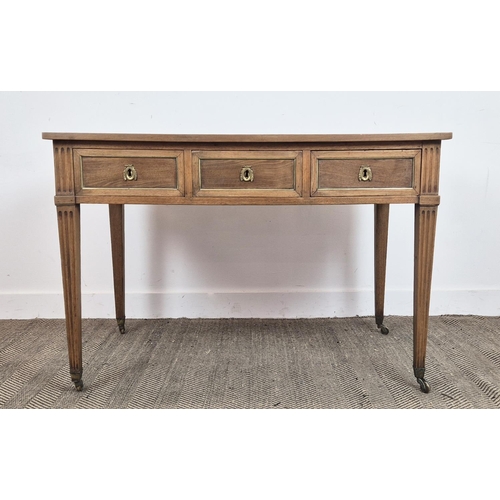 200 - BUREAU PLAT, 19th century French mahogany, with an inlaid black leather top, with three frieze drawe... 