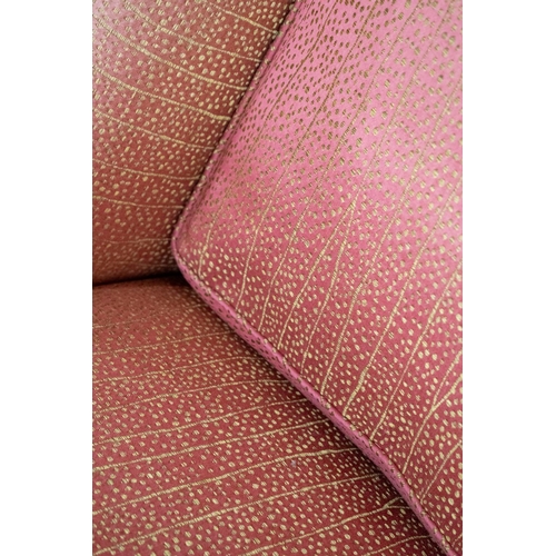 493 - ARMCHAIRS, a pair, salmon pink patterned upholstery, 84cm H x 72cm W x 97cm D. (2)