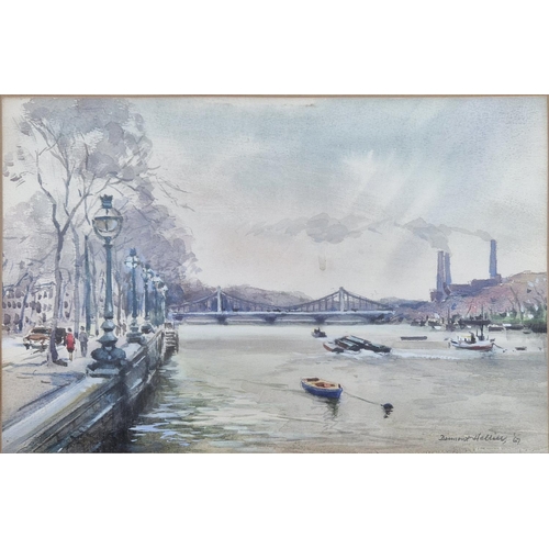 51 - DERMONT HELLIER (1916-2006),'Albert Bridge' watercolour, signed and dated 67', The Rowley Gallery la... 