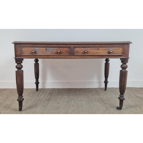 515 - LIBRARY TABLE, Victorian mahogany with burgundy leatherette writing surface over two frieze drawers ... 