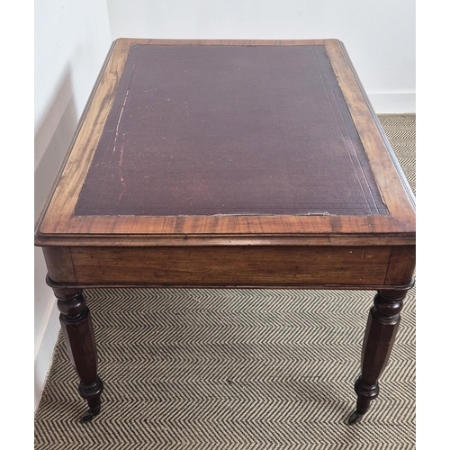 515 - LIBRARY TABLE, Victorian mahogany with burgundy leatherette writing surface over two frieze drawers ... 