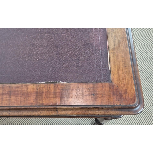 515 - LIBRARY TABLE, Victorian mahogany with burgundy leatherette writing surface over two frieze drawers ... 