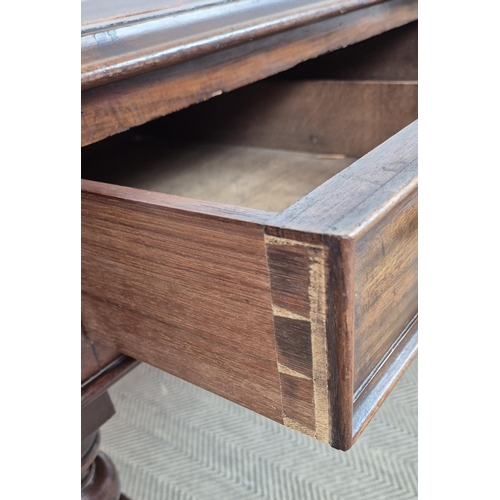 515 - LIBRARY TABLE, Victorian mahogany with burgundy leatherette writing surface over two frieze drawers ... 