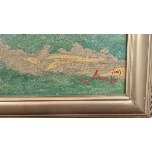 56 - NGUYEN, QUOC HUG, 'Landscape', mixed media on aluminium, 68cm x 88cm, framed.