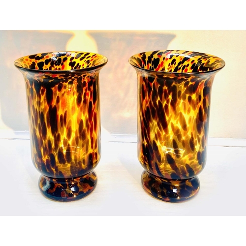 614 - VASES, a pair, Murano style tortoiseshell glass, 30cm H x 22cm W x 22cm D. (2)