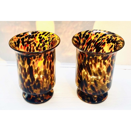 614 - VASES, a pair, Murano style tortoiseshell glass, 30cm H x 22cm W x 22cm D. (2)