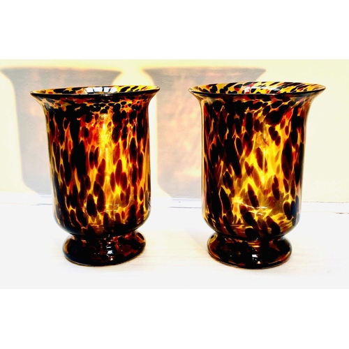 614 - VASES, a pair, Murano style tortoiseshell glass, 30cm H x 22cm W x 22cm D. (2)