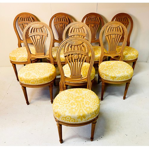 609 - DINING CHAIRS, a set of eight, Louis XVI, style, balloon backed beechwood with upholstered seats, 96... 