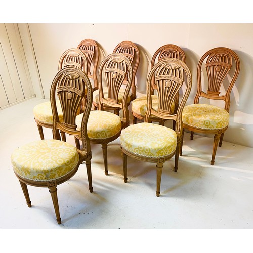 609 - DINING CHAIRS, a set of eight, Louis XVI, style, balloon backed beechwood with upholstered seats, 96... 