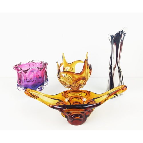 12 - MURANO/ CZECH STYLE GLASS, four pieces, amber and amethyst. (4)