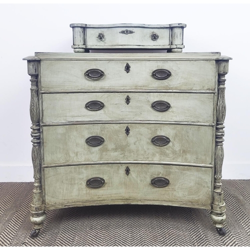 127 - CONCAVE CHEST, 19th century grey painted with four graduated drawers on castors, 85cm H x 94cm W 50c... 