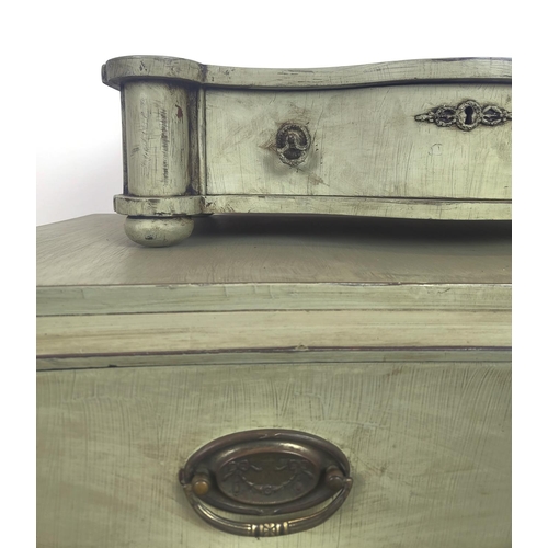 127 - CONCAVE CHEST, 19th century grey painted with four graduated drawers on castors, 85cm H x 94cm W 50c... 