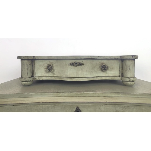 127 - CONCAVE CHEST, 19th century grey painted with four graduated drawers on castors, 85cm H x 94cm W 50c... 