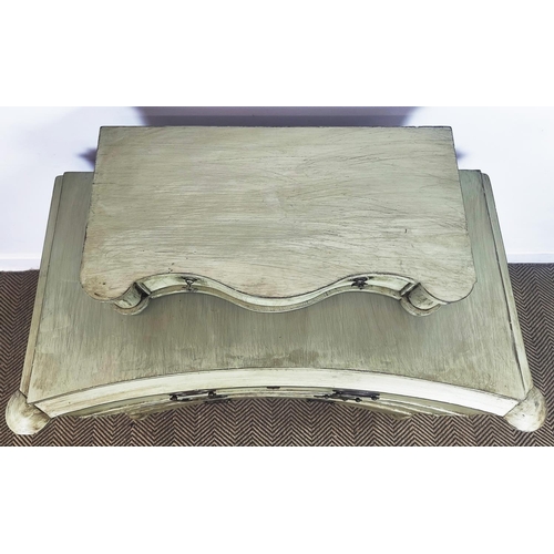 127 - CONCAVE CHEST, 19th century grey painted with four graduated drawers on castors, 85cm H x 94cm W 50c... 