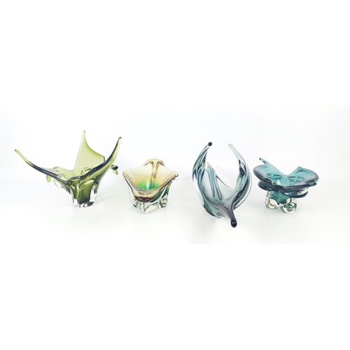 13 - MURANO/CZECH STYLE GLASS, four pieces, light grey green. (4)