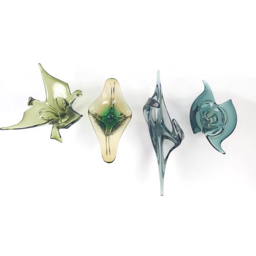 13 - MURANO/CZECH STYLE GLASS, four pieces, light grey green. (4)