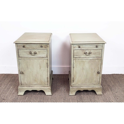 269 - BEDSIDE CABINETS, a pair, Georgian stye grey painted, each with slide, drawer and door, 62cm H x 36c... 