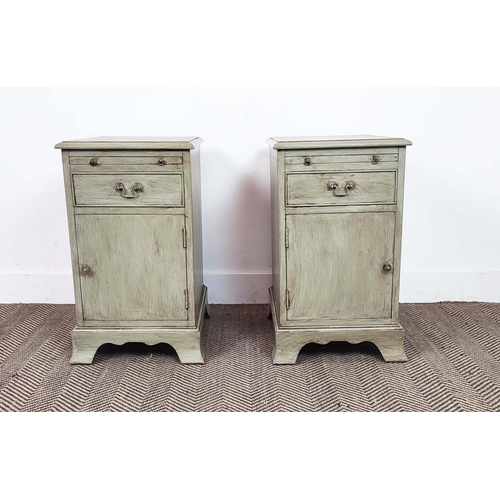 269 - BEDSIDE CABINETS, a pair, Georgian stye grey painted, each with slide, drawer and door, 62cm H x 36c... 