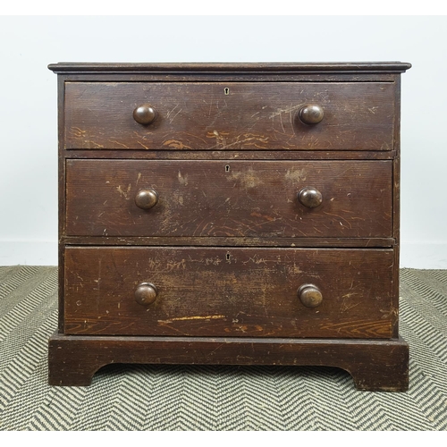 271 - CHEST, Victorian scumbled pine of three drawers, 80cm H x 78cm W x 38cm D.