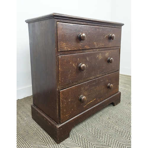 271 - CHEST, Victorian scumbled pine of three drawers, 80cm H x 78cm W x 38cm D.