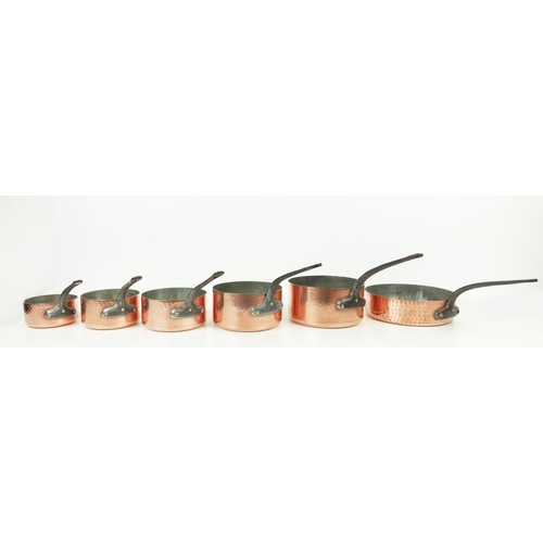 4 - COAL SCUTTLE, jam pan, four ladles, five batterie de cuisine and frying pan French copper. (12)