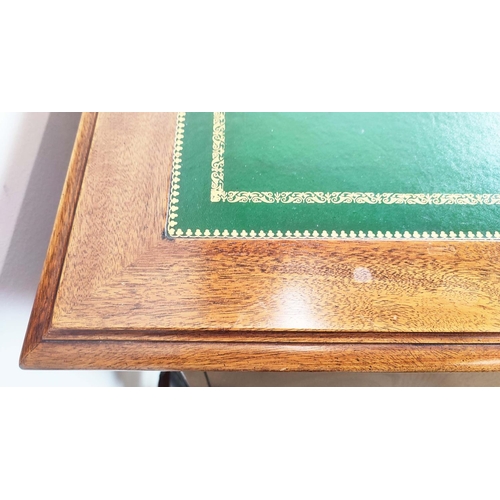 497 - SLIGH MICHIGAN DESK, Georgian style mahogany with green leather top above four drawers, 77cm H x 150... 