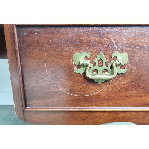 497 - SLIGH MICHIGAN DESK, Georgian style mahogany with green leather top above four drawers, 77cm H x 150... 