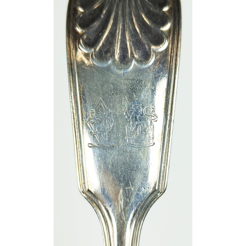 5 - A SET OF TWELVE GEORGE V STERLING SILVER TABLE SPOONS, Sheffield 1910, shell pattern handles, 1047.7... 