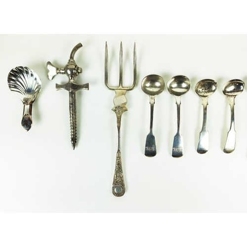 6 - A COLLECTION OF ASSORTED SILVERWARE, comprising a set of four George III salt cellarette, a pair of ... 