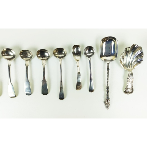 6 - A COLLECTION OF ASSORTED SILVERWARE, comprising a set of four George III salt cellarette, a pair of ... 