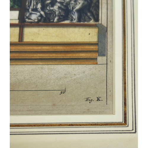 67 - 19TH CENTURY ARCHITECTURAL COLOURED ENGRAVINGS, a set of four, each 74cm x 57cm, framed.