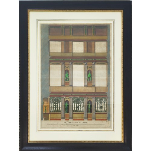 67 - 19TH CENTURY ARCHITECTURAL COLOURED ENGRAVINGS, a set of four, each 74cm x 57cm, framed.