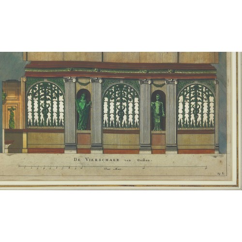 67 - 19TH CENTURY ARCHITECTURAL COLOURED ENGRAVINGS, a set of four, each 74cm x 57cm, framed.