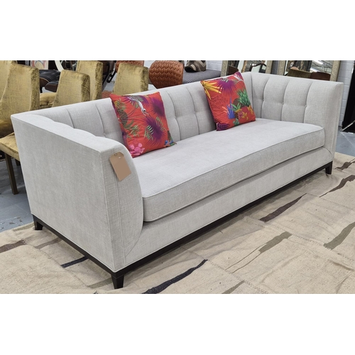 351 - BESPOKE SOFA LONDON SOFA, grey fabric upholstered, button detail, 210cm x 90cm x 75cm.