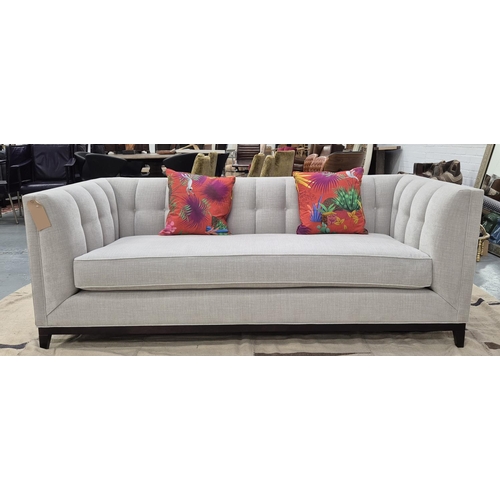 351 - BESPOKE SOFA LONDON SOFA, grey fabric upholstered, button detail, 210cm x 90cm x 75cm.