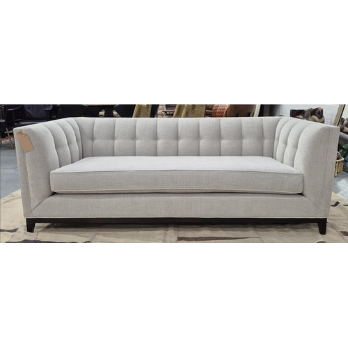 351 - BESPOKE SOFA LONDON SOFA, grey fabric upholstered, button detail, 210cm x 90cm x 75cm.