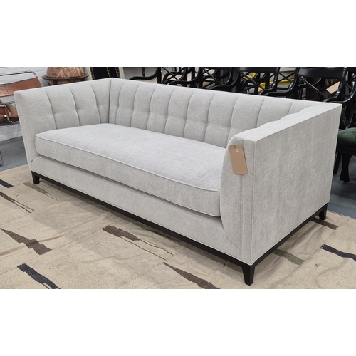 352 - BESPOKE SOFA LONDON SOFA, grey fabric upholstered, button detail, 210cm x 90cm x 75cm.