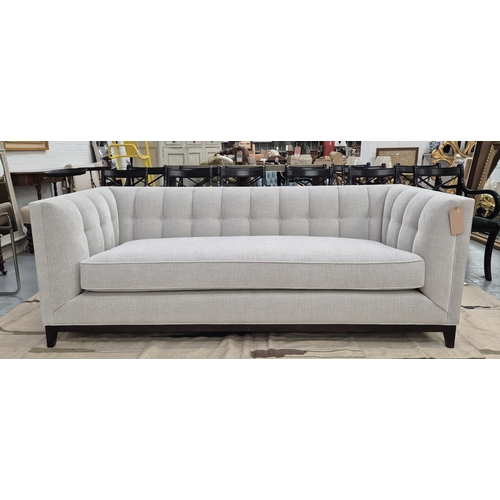 352 - BESPOKE SOFA LONDON SOFA, grey fabric upholstered, button detail, 210cm x 90cm x 75cm.